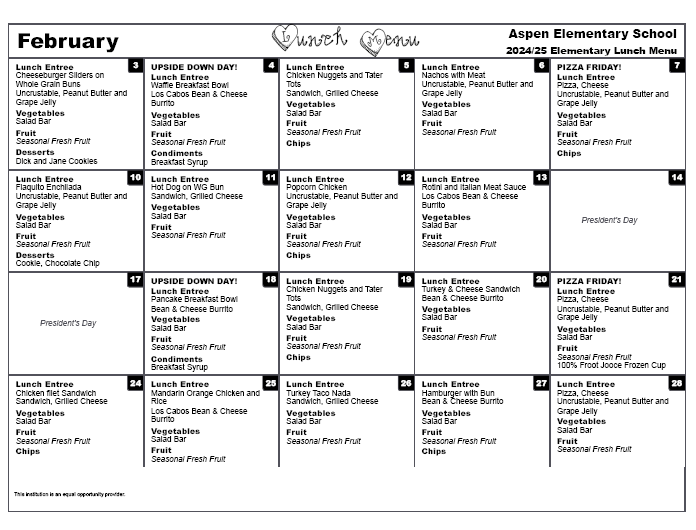 November Lunch Menu